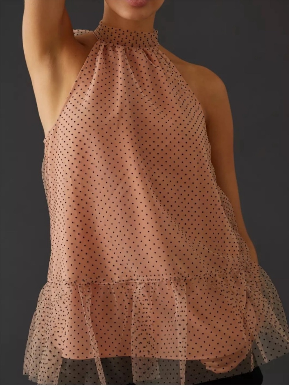 Anthropologie Polka Dot Tulle High Neck Top